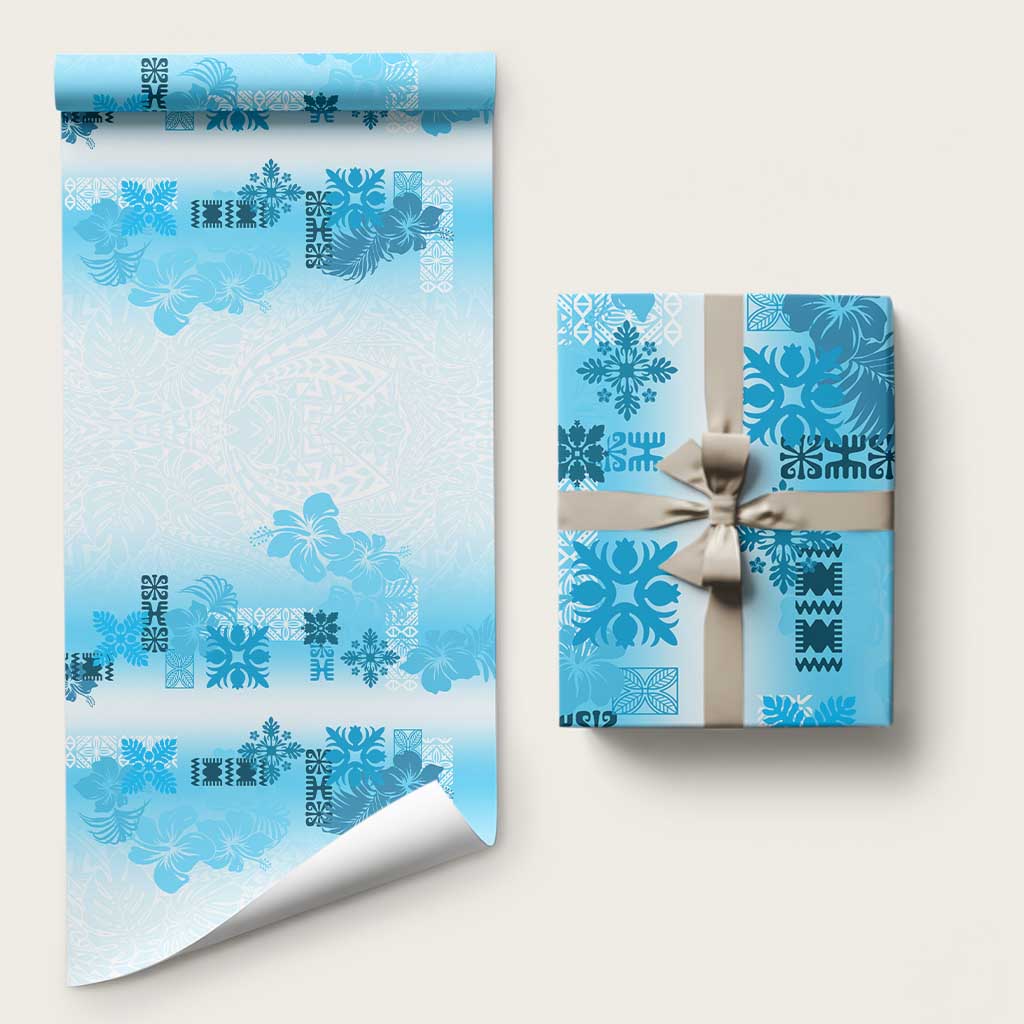 Hawaiian Quilt Wrapping Paper Vintage Pattern Blue LT05 58" × 23" Blue - Polynesian Pride