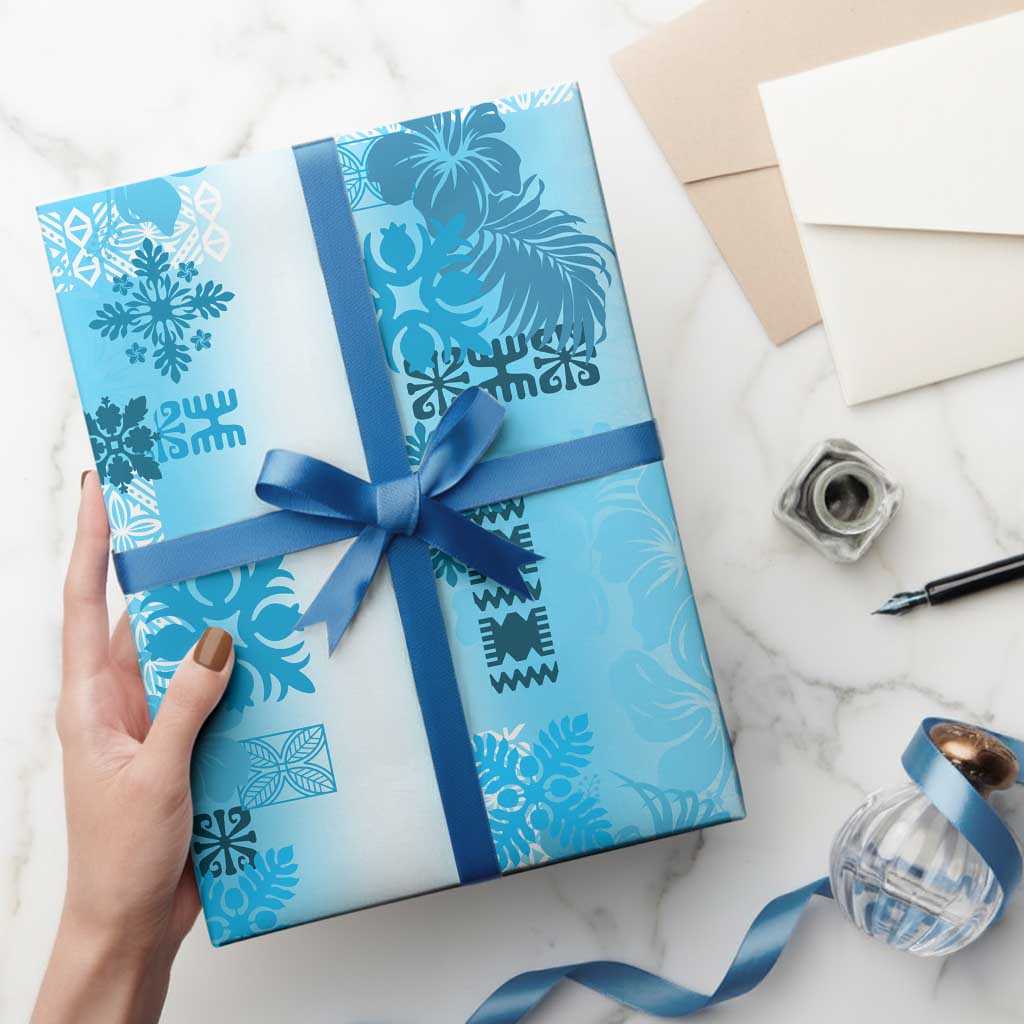 Hawaiian Quilt Wrapping Paper Vintage Pattern Blue - Polynesian Pride