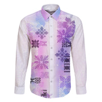 Hawaiian Quilt Family Matching Off Shoulder Long Sleeve Dress and Hawaiian Shirt Vintage Pattern Galaxy LT05 Dad's Shirt - Long Sleeve Galaxy - Polynesian Pride