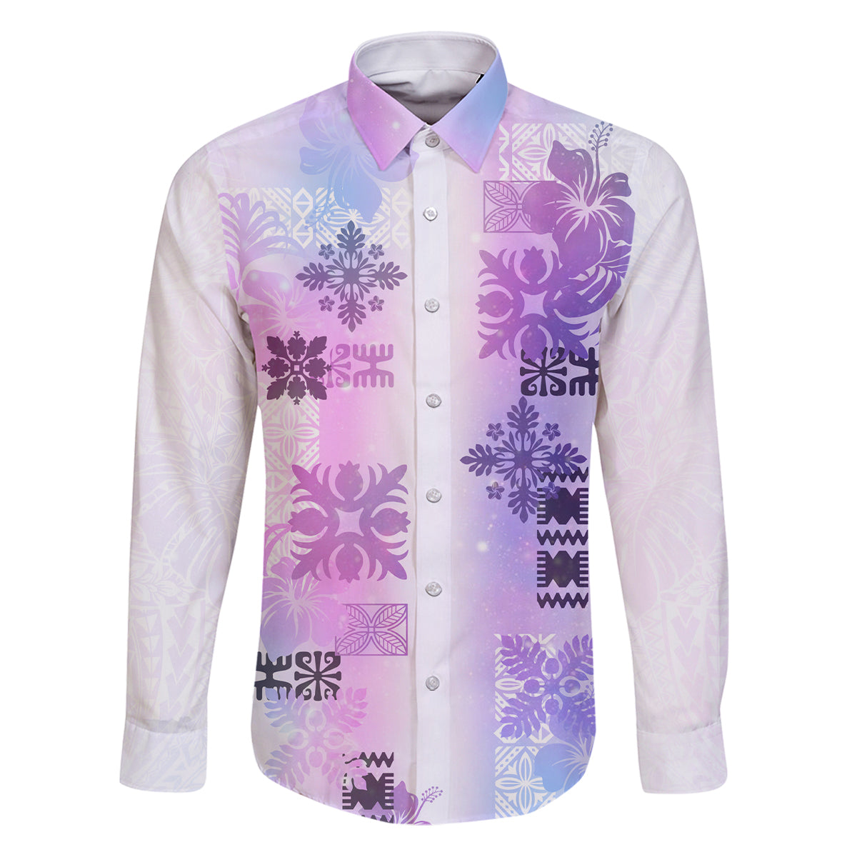 Hawaiian Quilt Family Matching Puletasi Dress and Hawaiian Shirt Vintage Pattern Galaxy LT05 Dad's Shirt - Long Sleeve Galaxy - Polynesian Pride