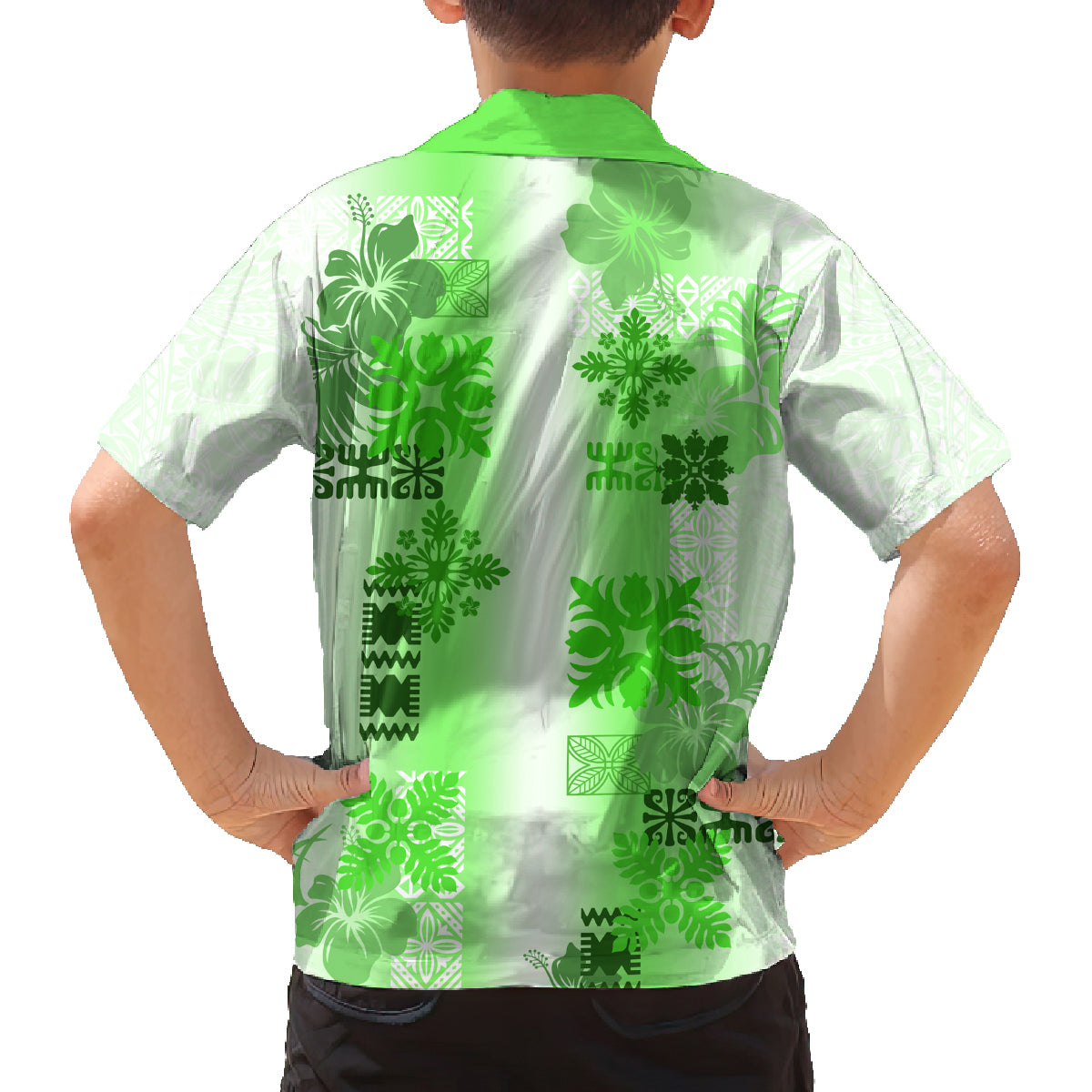 Hawaiian Quilt Family Matching Off Shoulder Maxi Dress and Hawaiian Shirt Vintage Pattern Green LT05 - Polynesian Pride