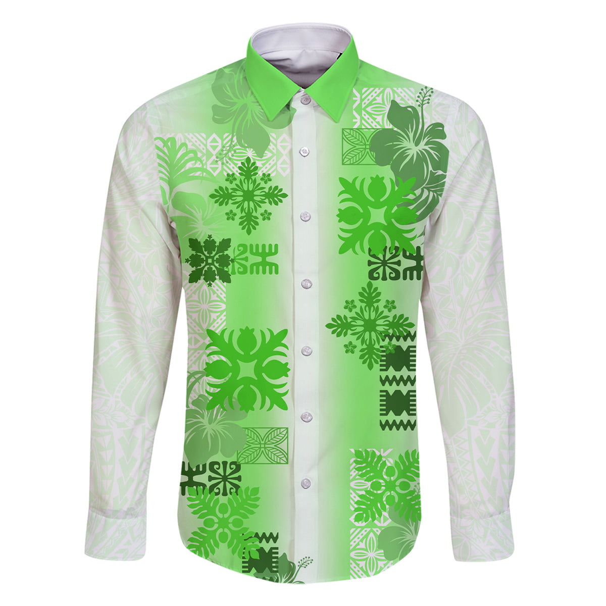 Hawaiian Quilt Family Matching Summer Maxi Dress and Hawaiian Shirt Vintage Pattern Green LT05 Dad's Shirt - Long Sleeve Green - Polynesian Pride