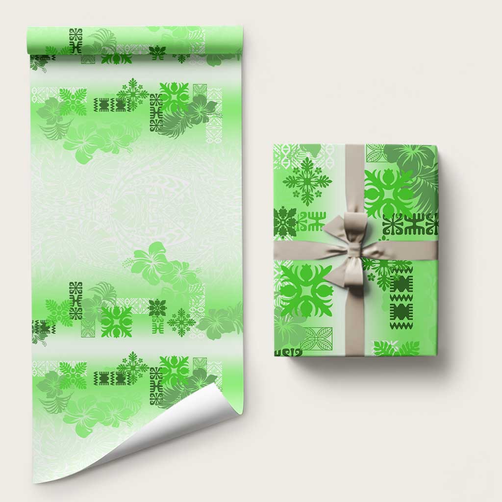 Hawaiian Quilt Wrapping Paper Vintage Pattern Green LT05 58" × 23" Green - Polynesian Pride