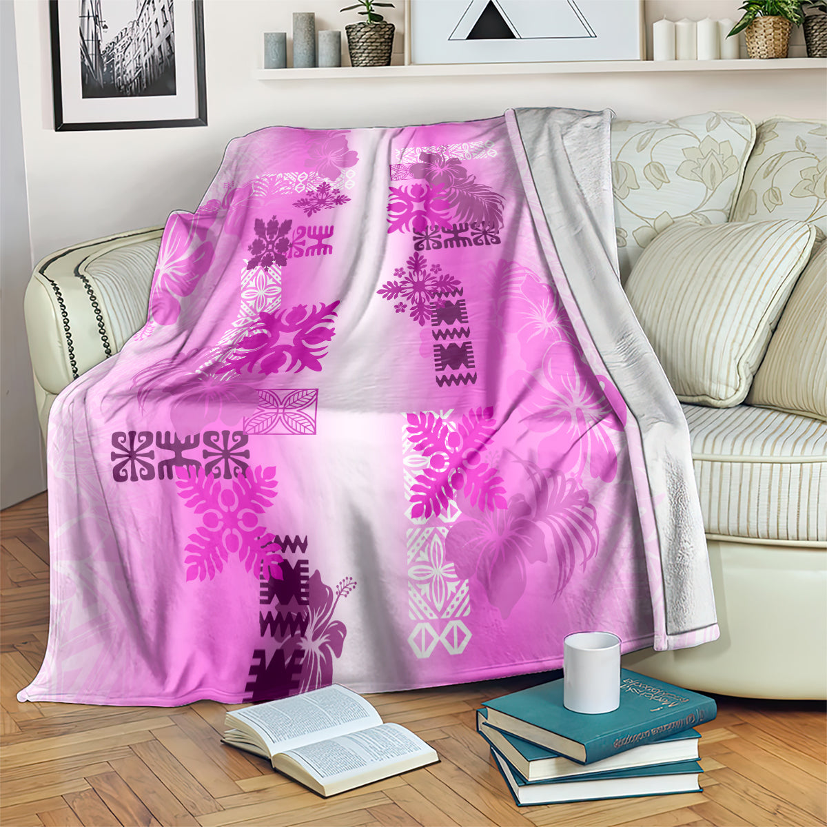 Hawaiian Quilt Blanket Vintage Pattern Pink LT05 - Polynesian Pride