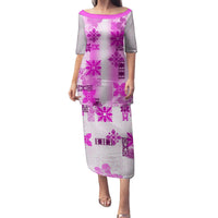 Hawaiian Quilt Family Matching Puletasi Dress and Hawaiian Shirt Vintage Pattern Pink LT05 Mom's Dress Pink - Polynesian Pride