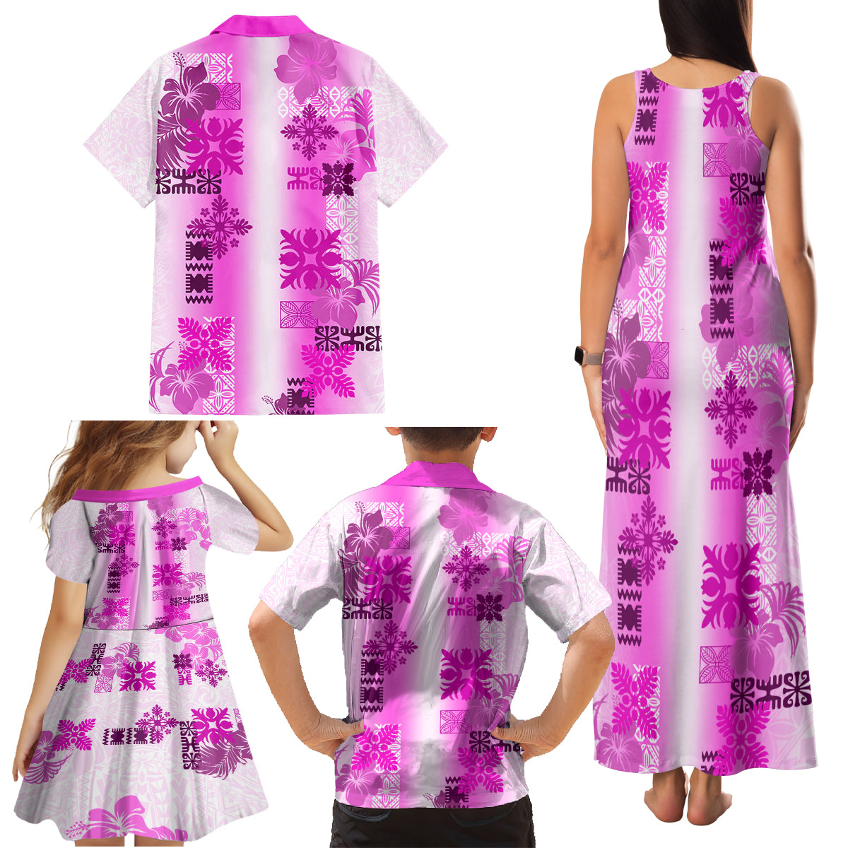 Hawaiian Quilt Family Matching Tank Maxi Dress and Hawaiian Shirt Vintage Pattern Pink LT05 - Polynesian Pride