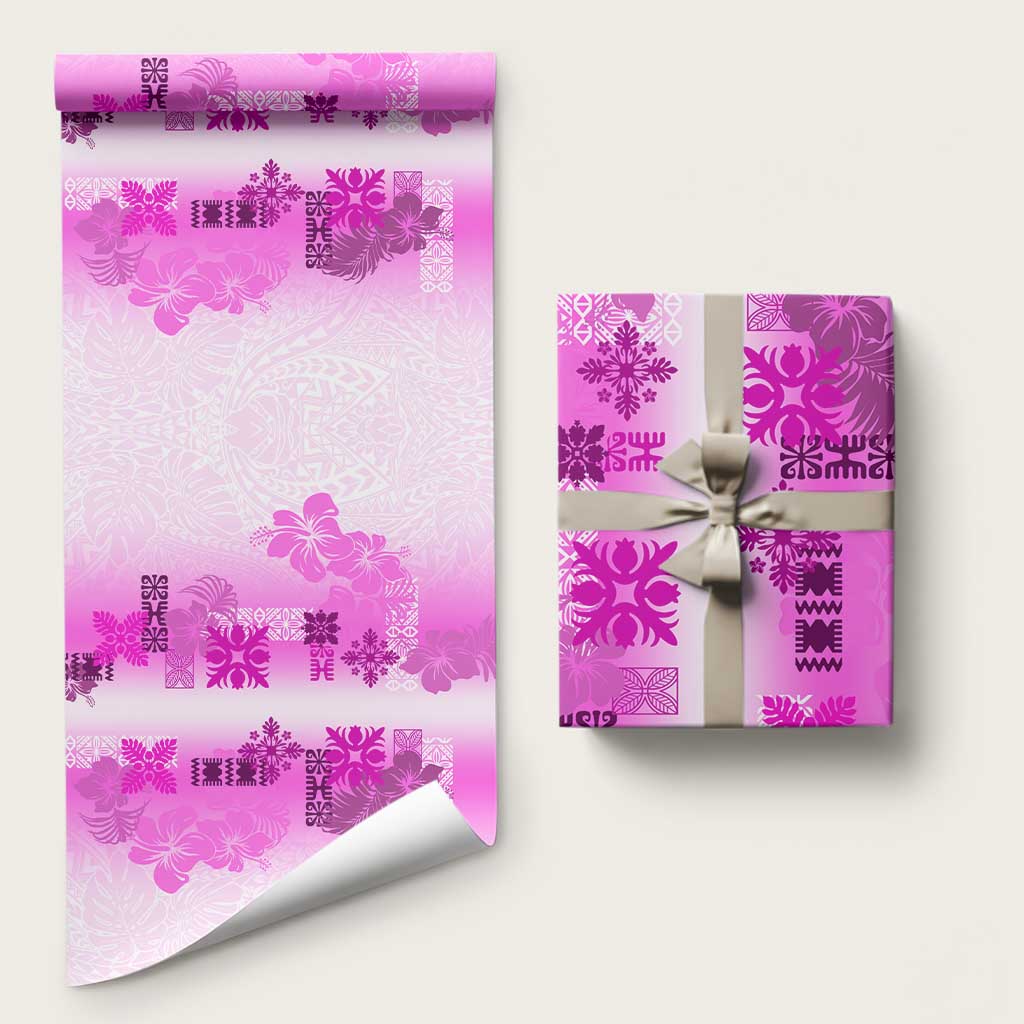 Hawaiian Quilt Wrapping Paper Vintage Pattern Pink LT05 58" × 23" Pink - Polynesian Pride
