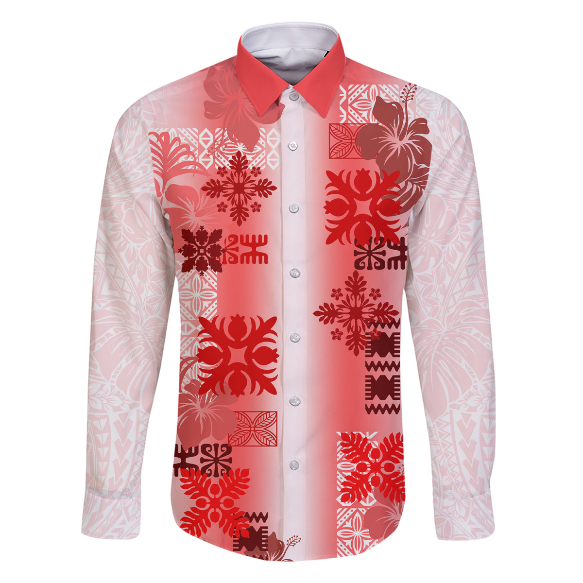 Hawaiian Quilt Family Matching Off Shoulder Maxi Dress and Hawaiian Shirt Vintage Pattern Red LT05 Dad's Shirt - Long Sleeve Red - Polynesian Pride