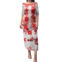 Hawaiian Quilt Family Matching Puletasi Dress and Hawaiian Shirt Vintage Pattern Red LT05 Mom's Dress Red - Polynesian Pride