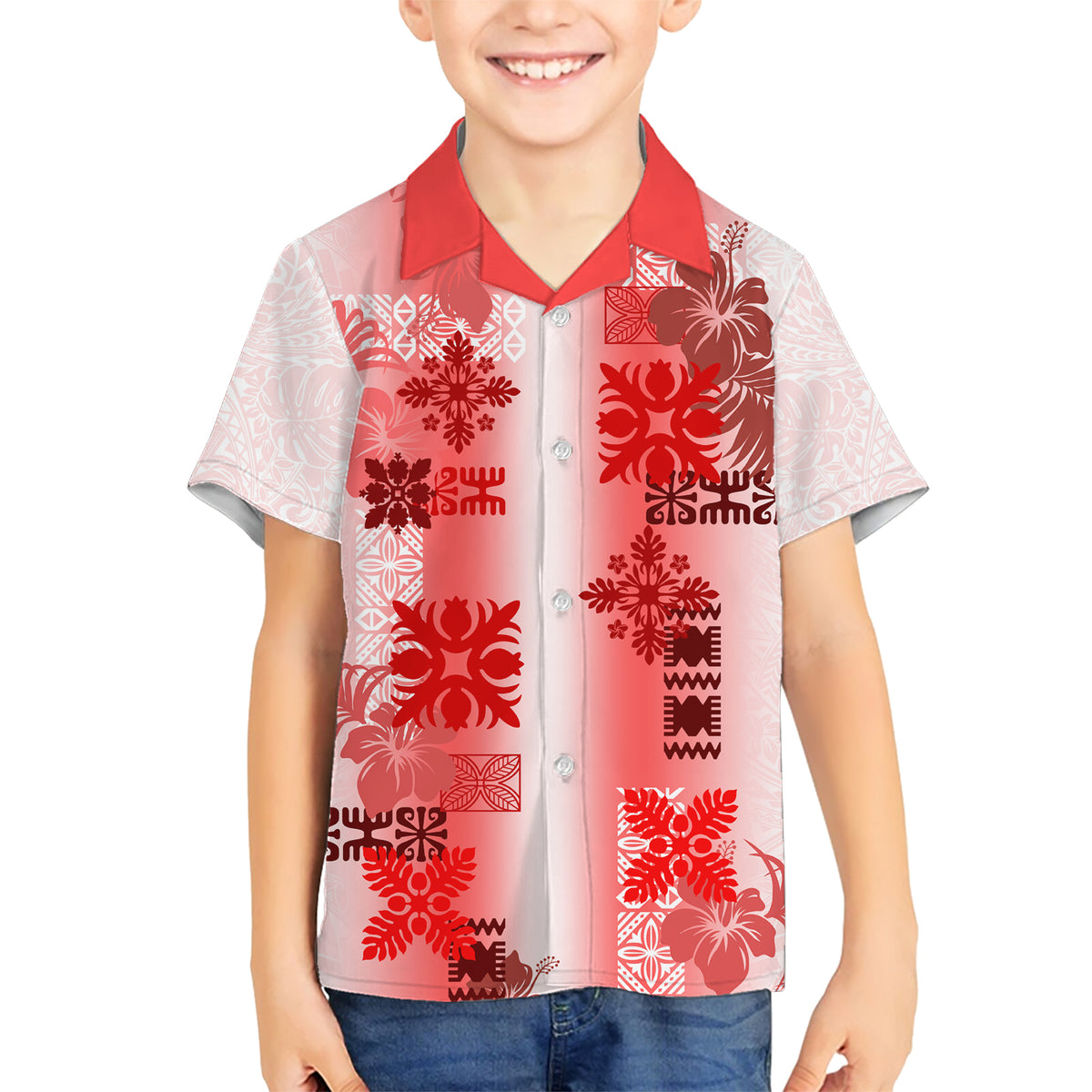 Hawaiian Quilt Family Matching Short Sleeve Bodycon Dress and Hawaiian Shirt Vintage Pattern Red LT05 Son's Shirt Red - Polynesian Pride