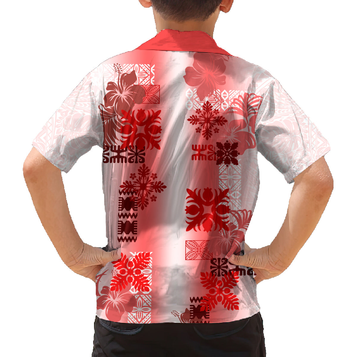 Hawaiian Quilt Family Matching Tank Maxi Dress and Hawaiian Shirt Vintage Pattern Red LT05 - Polynesian Pride