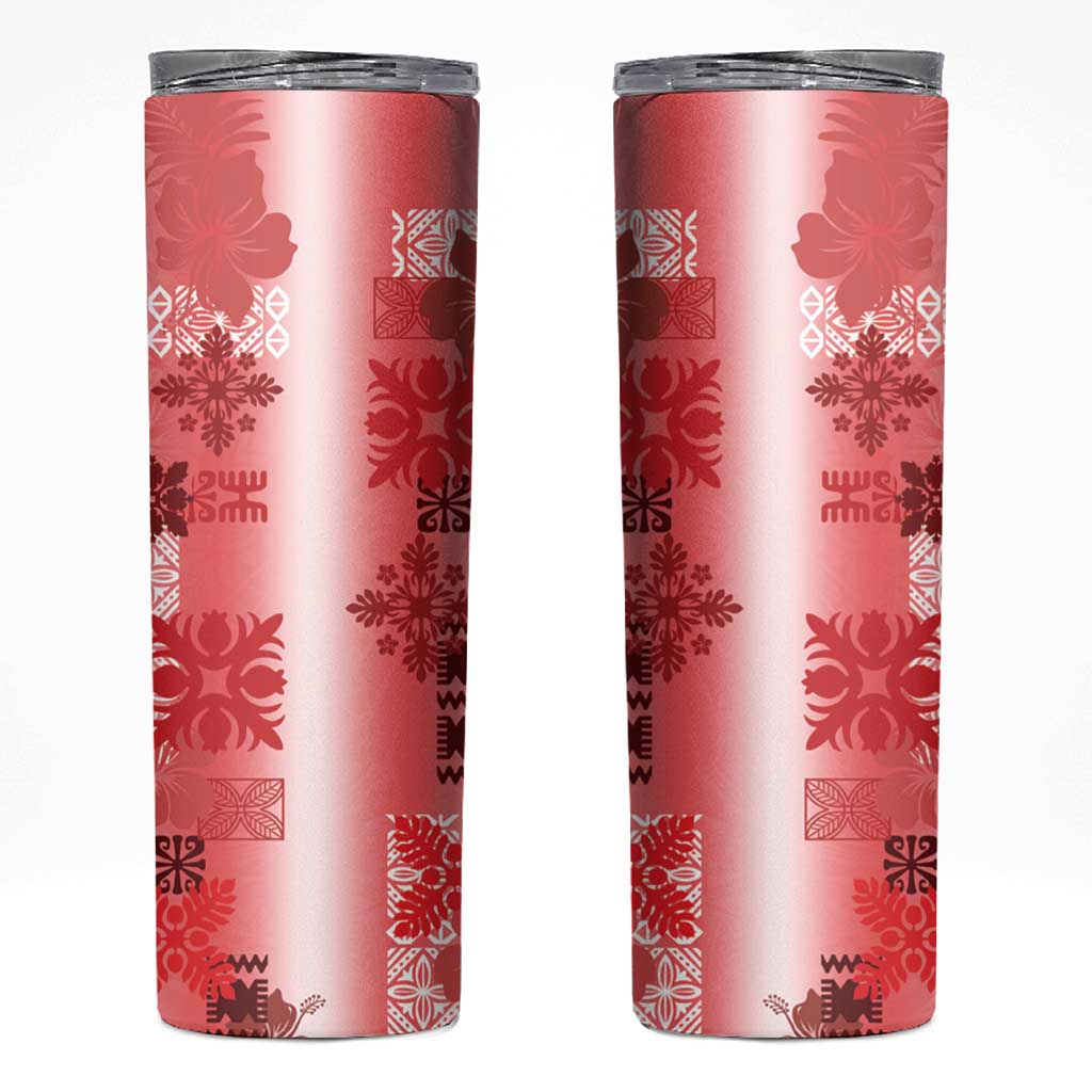 Hawaiian Quilt Skinny Tumbler Vintage Pattern Red