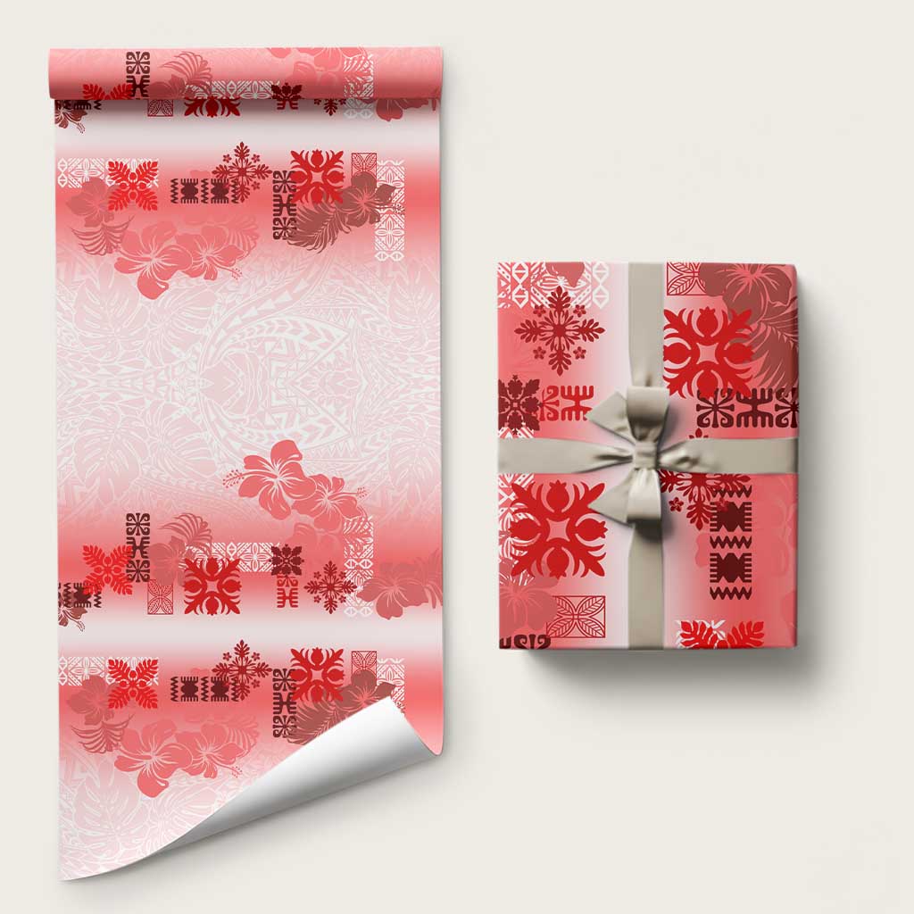 Hawaiian Quilt Wrapping Paper Vintage Pattern Red LT05 58" × 23" Red - Polynesian Pride