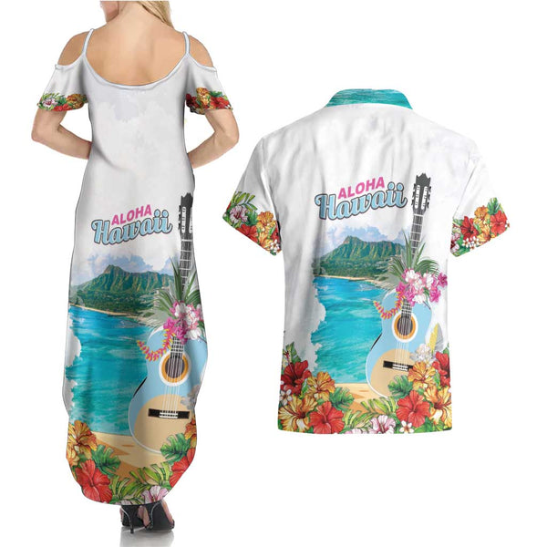 A-Line 2-Way Neck Hawaiian Lei Print Resort Dress – Sand Beige / MR143