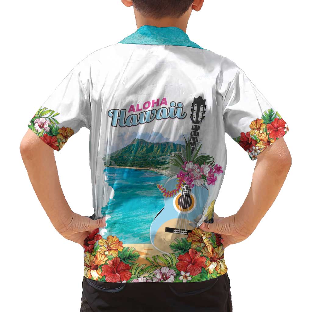 Aloha Hawaii Waikiki Beach Landscape Family Matching Long Sleeve Bodycon Dress and Hawaiian Shirt
