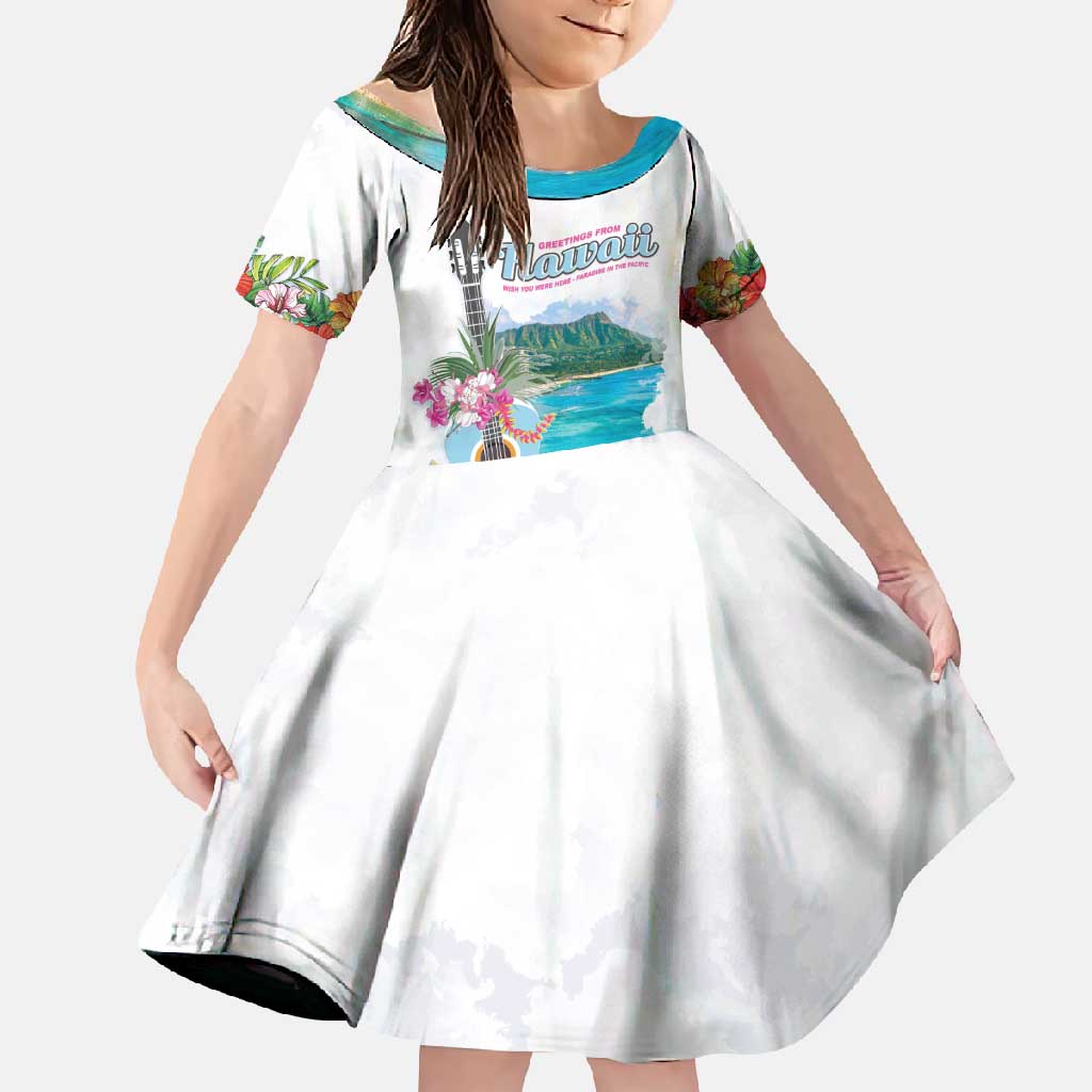 Aloha Hawaii Waikiki Beach Landscape Family Matching Mermaid Dress and Hawaiian Shirt LT05 Daughter's Dress White - Polynesian Pride