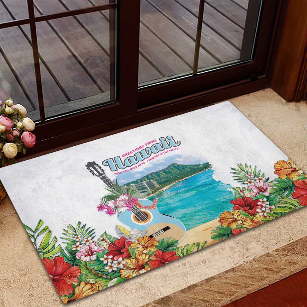 Aloha Hawaii Waikiki Beach Landscape Rubber Doormat