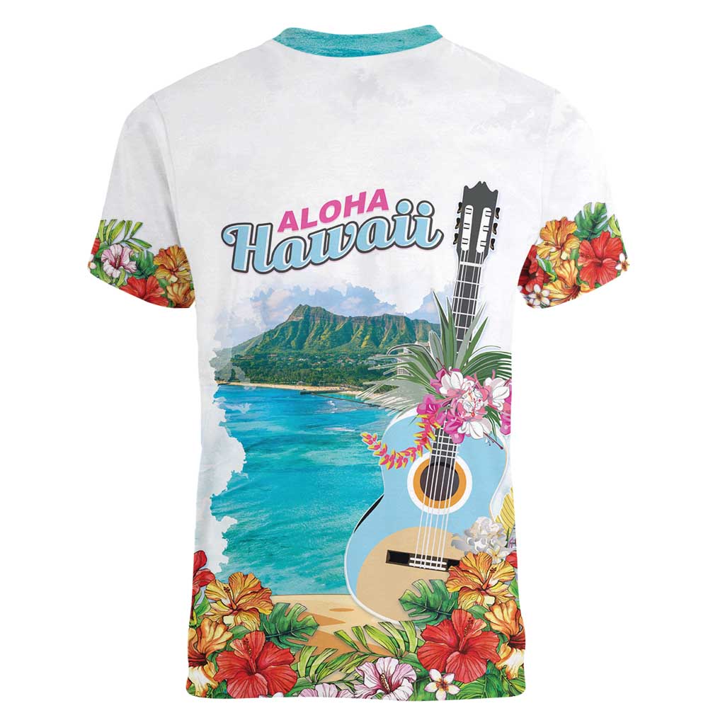 Aloha Hawaii Waikiki Beach Landscape Women V-Neck T-Shirt
