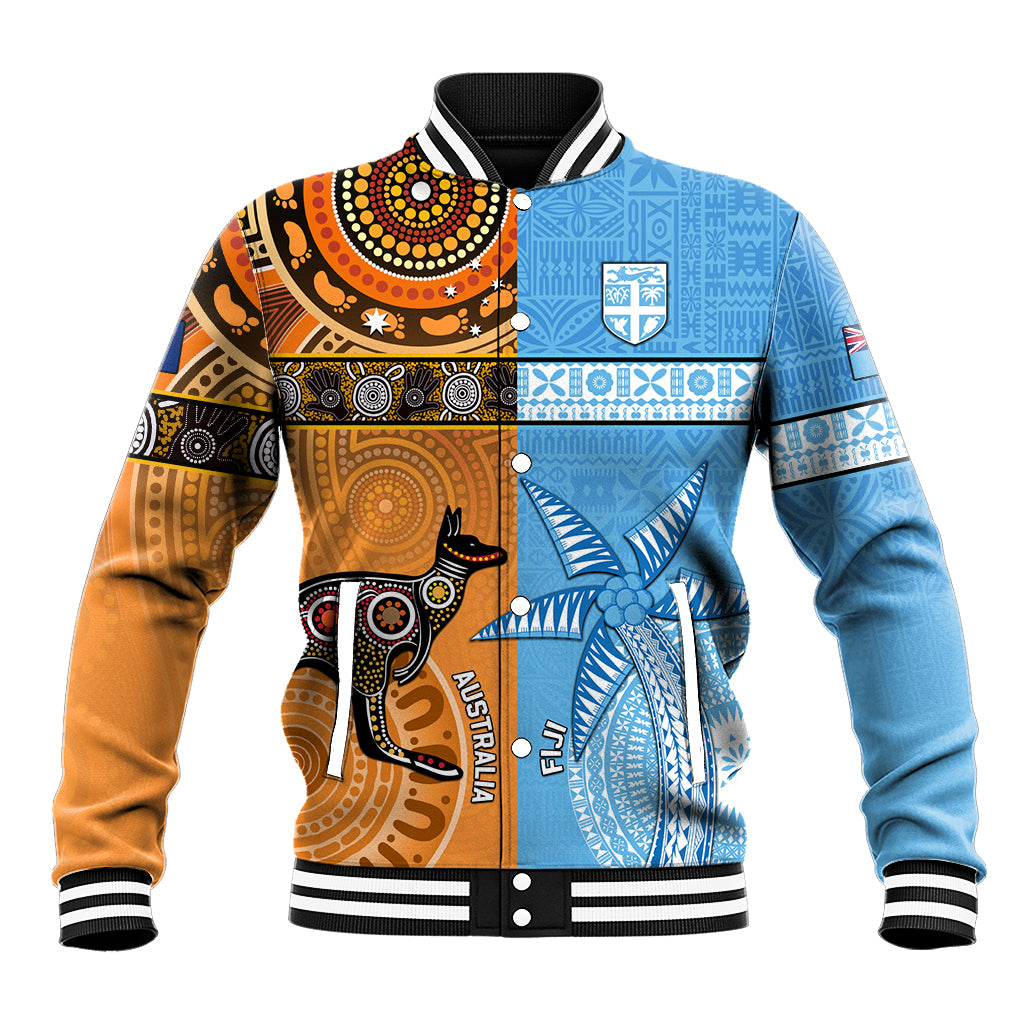 Custom Fiji Tapa And Australia Aboriginal Together Baseball Jacket LT05 Unisex Blue - Polynesian Pride