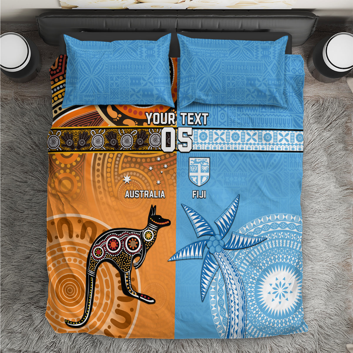 Custom Fiji Tapa And Australia Aboriginal Together Bedding Set LT05 Blue - Polynesian Pride