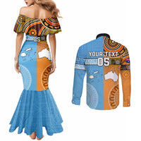 Custom Fiji Tapa And Australia Aboriginal Together Couples Matching Mermaid Dress and Long Sleeve Button Shirt LT05 - Polynesian Pride