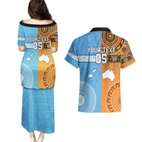 Custom Fiji Tapa And Australia Aboriginal Together Couples Matching Puletasi Dress and Hawaiian Shirt LT05 - Polynesian Pride