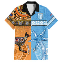 Custom Fiji Tapa And Australia Aboriginal Together Family Matching Long Sleeve Bodycon Dress and Hawaiian Shirt LT05 Dad's Shirt - Short Sleeve Blue - Polynesian Pride