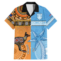 Custom Fiji Tapa And Australia Aboriginal Together Family Matching Mermaid Dress and Hawaiian Shirt LT05 Dad's Shirt - Short Sleeve Blue - Polynesian Pride