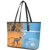 Custom Fiji Tapa And Australia Aboriginal Together Leather Tote Bag LT05 - Polynesian Pride