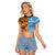Custom Fiji Tapa And Australia Aboriginal Together Raglan Cropped T Shirt LT05 Female Blue - Polynesian Pride