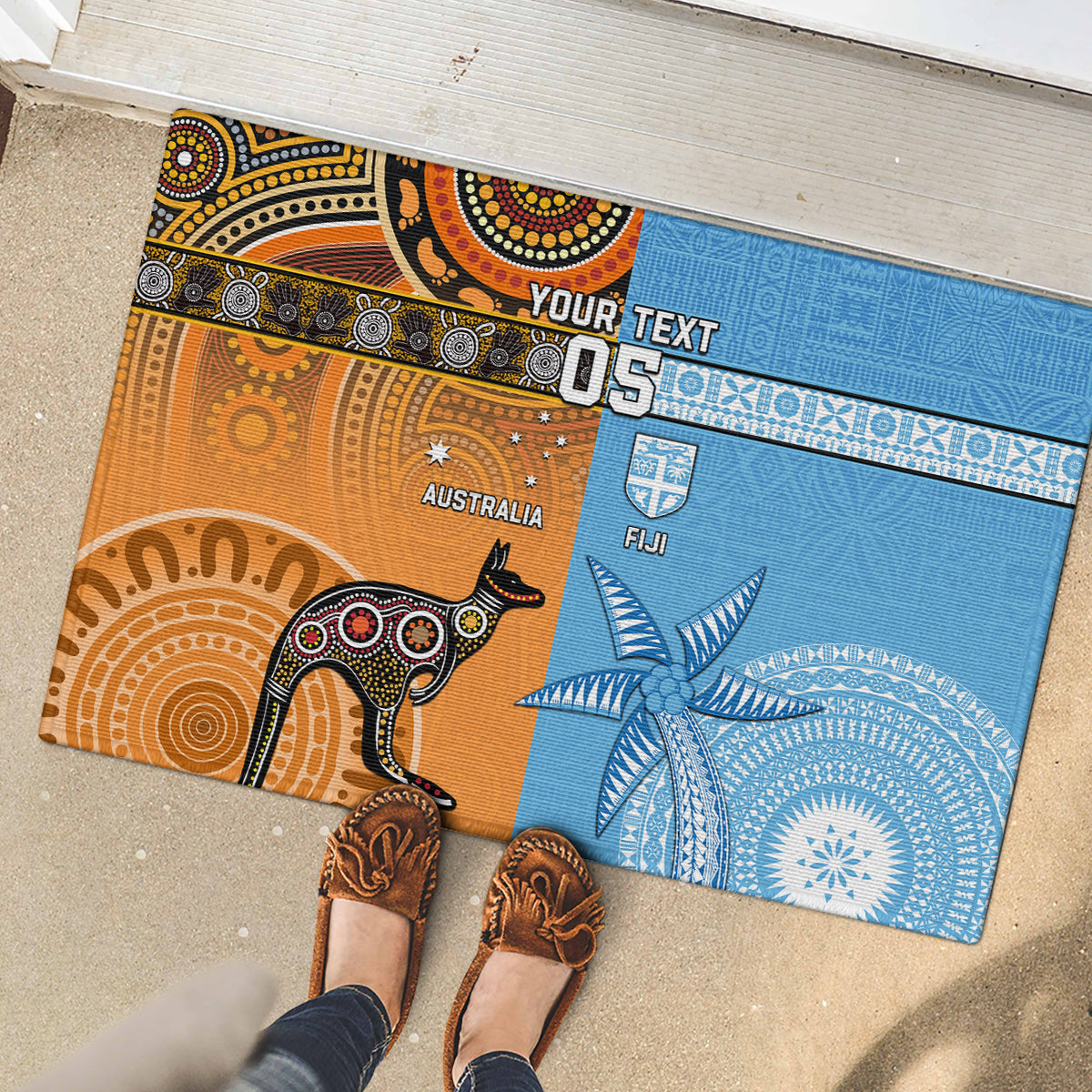 Custom Fiji Tapa And Australia Aboriginal Together Rubber Doormat LT05 - Polynesian Pride