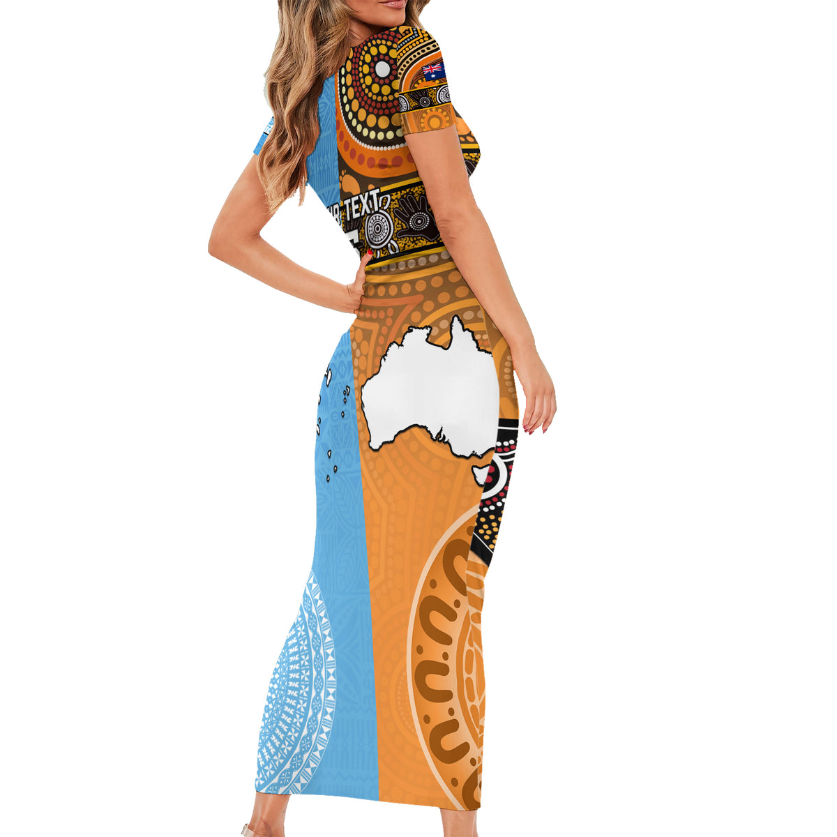 Custom Fiji Tapa And Australia Aboriginal Together Short Sleeve Bodycon Dress LT05 - Polynesian Pride