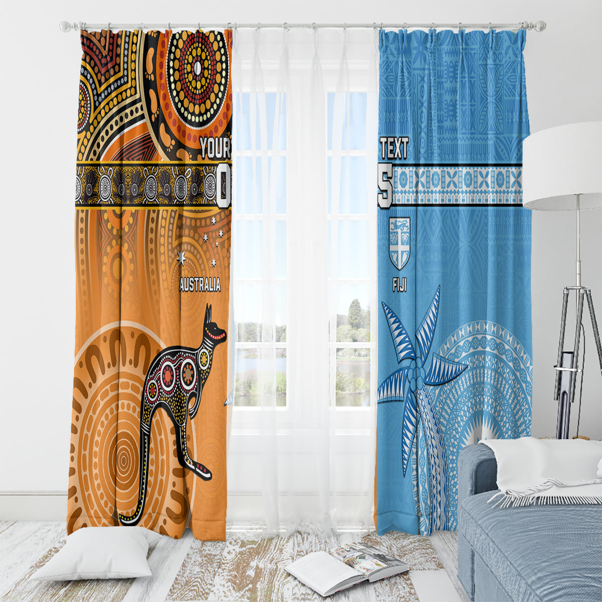 Custom Fiji Tapa And Australia Aboriginal Together Window Curtain LT05 - Polynesian Pride