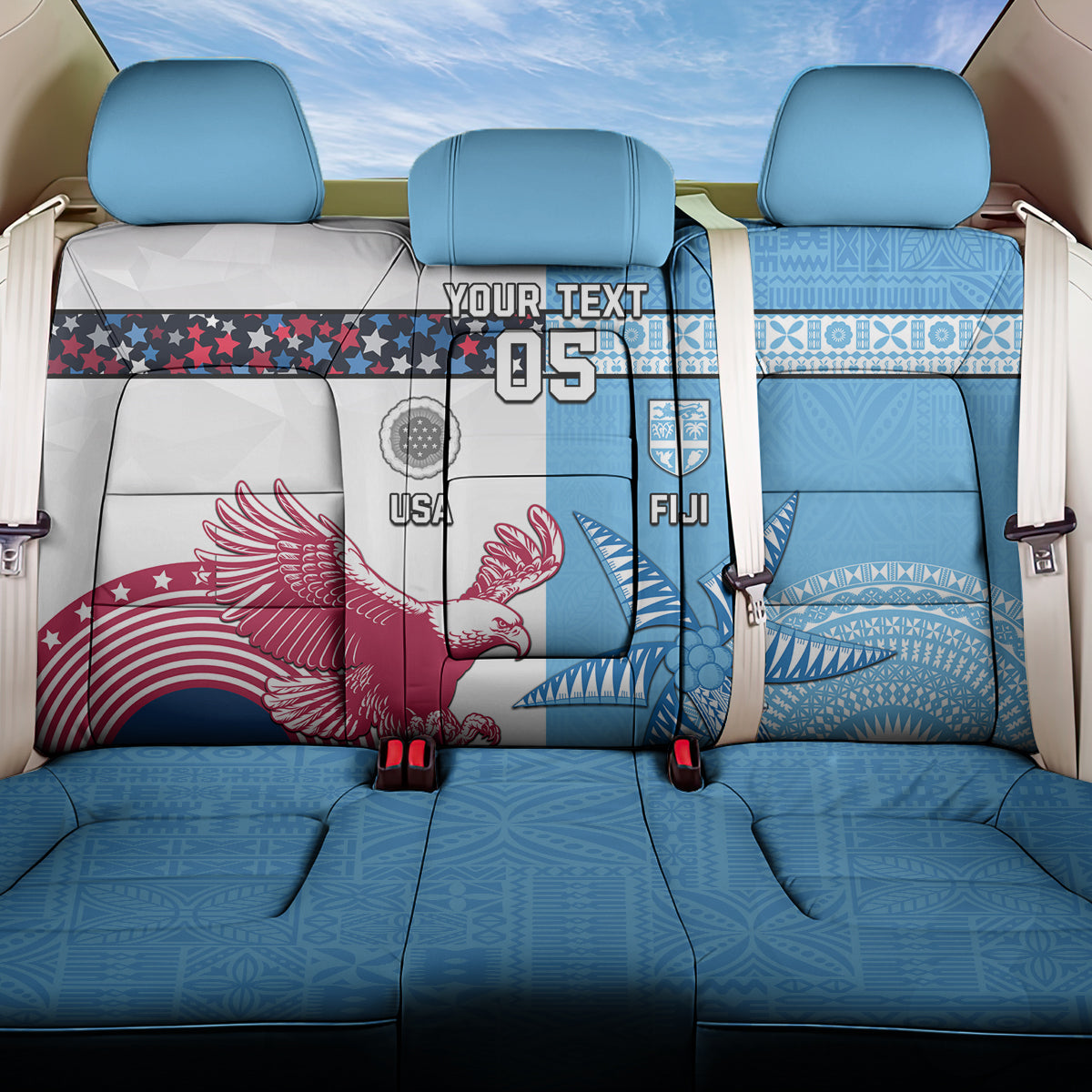 Custom Fiji And USA Palm Tree With Eagle Back Car Seat Cover LT05 One Size Blue - Polynesian Pride