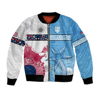 Custom Fiji And USA Palm Tree With Eagle Bomber Jacket LT05 Unisex Blue - Polynesian Pride