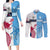 Custom Fiji And USA Palm Tree With Eagle Couples Matching Long Sleeve Bodycon Dress and Long Sleeve Button Shirt LT05 Blue - Polynesian Pride