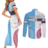 Custom Fiji And USA Palm Tree With Eagle Couples Matching Short Sleeve Bodycon Dress and Long Sleeve Button Shirt LT05 - Polynesian Pride