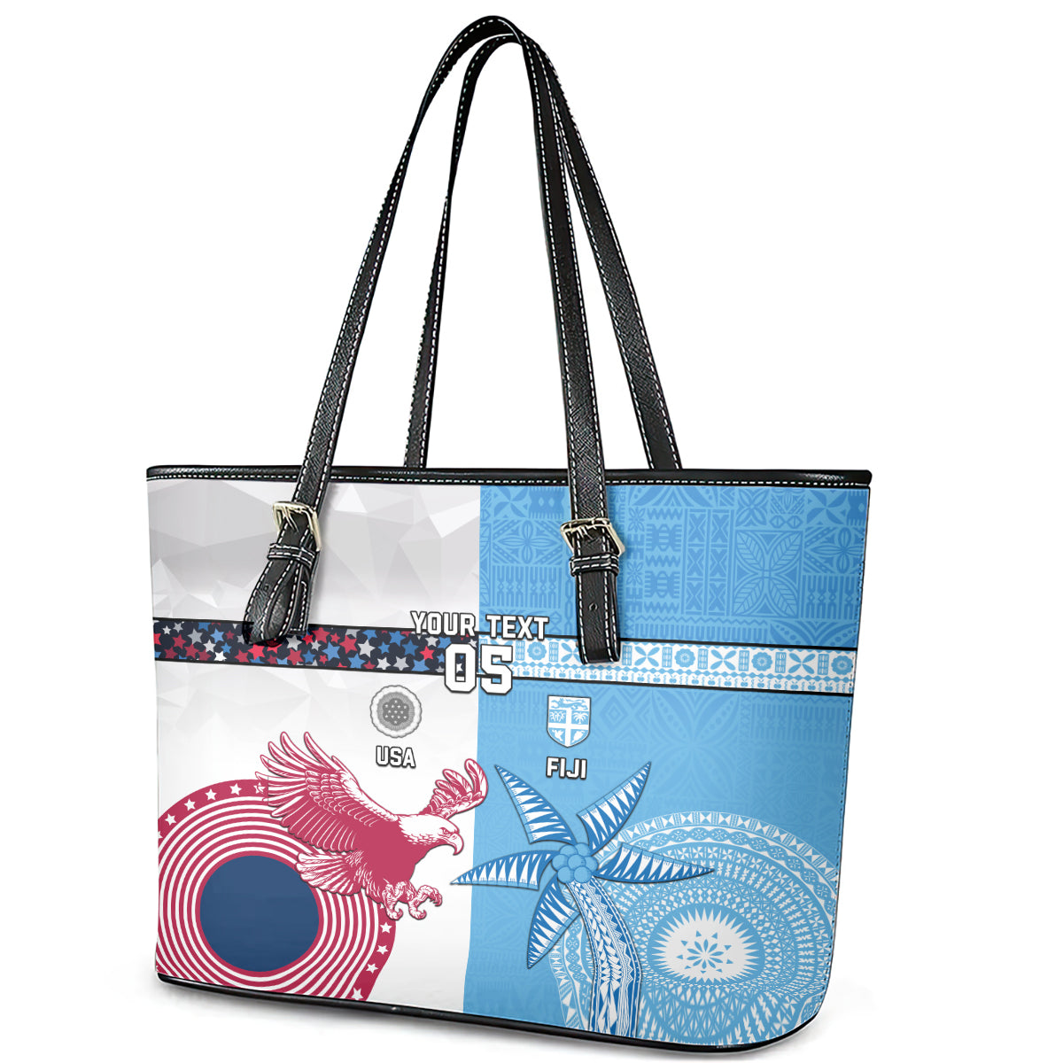 Custom Fiji And USA Palm Tree With Eagle Leather Tote Bag LT05 - Polynesian Pride