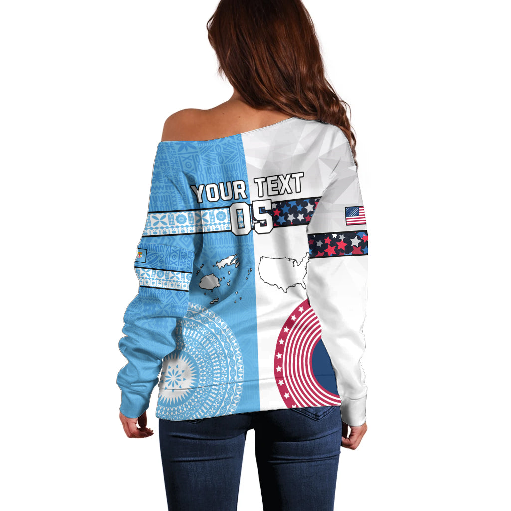 Custom Fiji And USA Palm Tree With Eagle Off Shoulder Sweater LT05 - Polynesian Pride