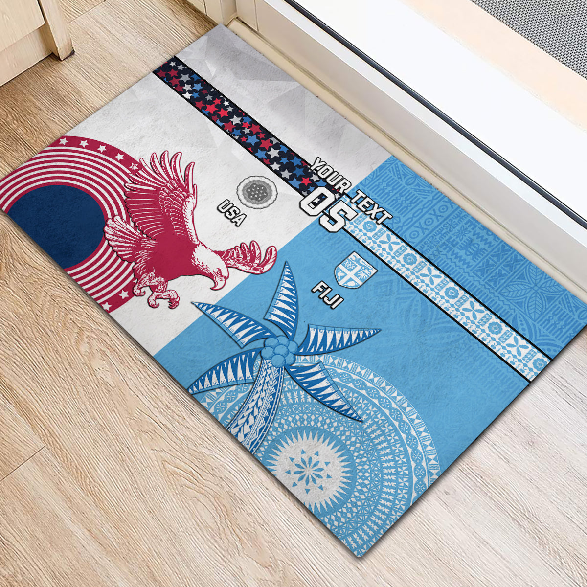 Custom Fiji And USA Palm Tree With Eagle Rubber Doormat LT05 - Polynesian Pride