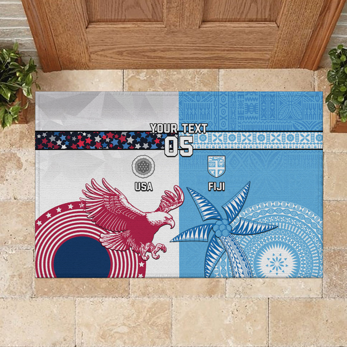 Custom Fiji And USA Palm Tree With Eagle Rubber Doormat LT05 - Polynesian Pride