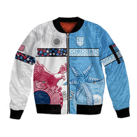 Custom Fiji And USA Palm Tree With Eagle Sleeve Zip Bomber Jacket LT05 Unisex Blue - Polynesian Pride