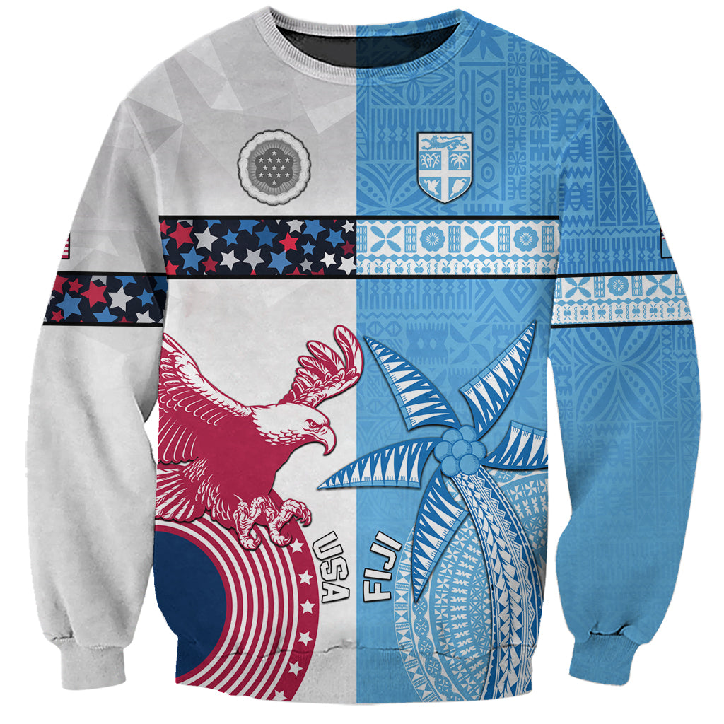 Custom Fiji And USA Palm Tree With Eagle Sweatshirt LT05 Unisex Blue - Polynesian Pride