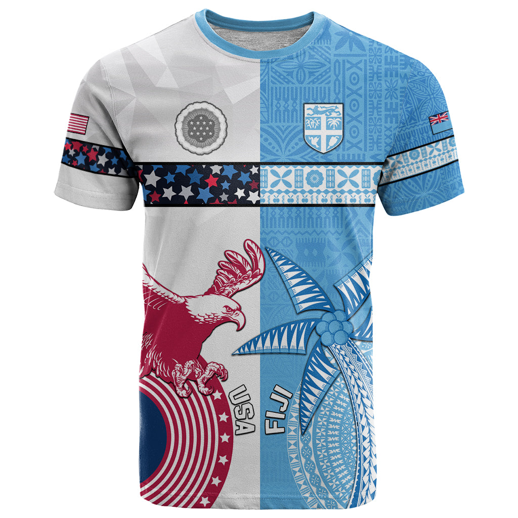 Custom Fiji And USA Palm Tree With Eagle T Shirt LT05 Blue - Polynesian Pride