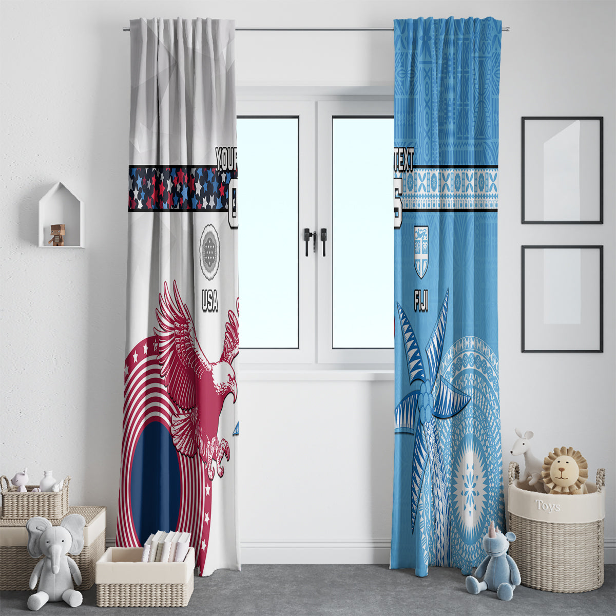 Custom Fiji And USA Palm Tree With Eagle Window Curtain LT05 - Polynesian Pride