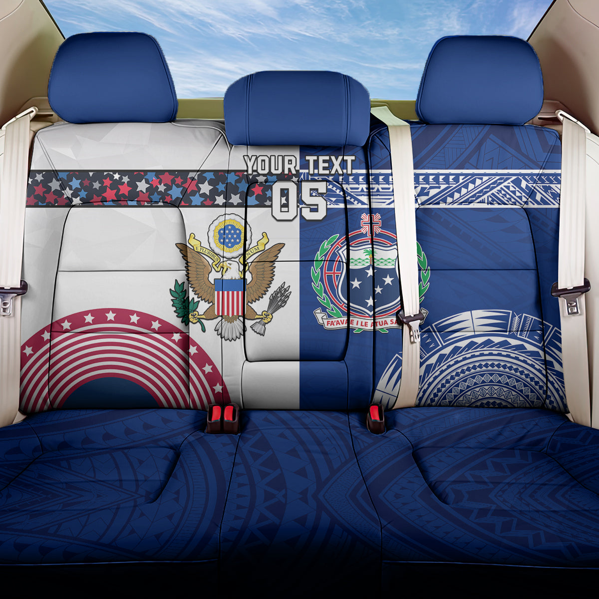 Custom Samoa And USA Together Back Car Seat Cover LT05 One Size Blue - Polynesian Pride