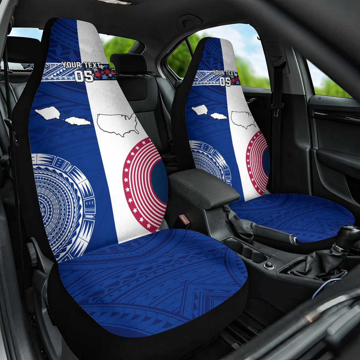Custom Samoa And USA Together Car Seat Cover LT05 One Size Blue - Polynesian Pride