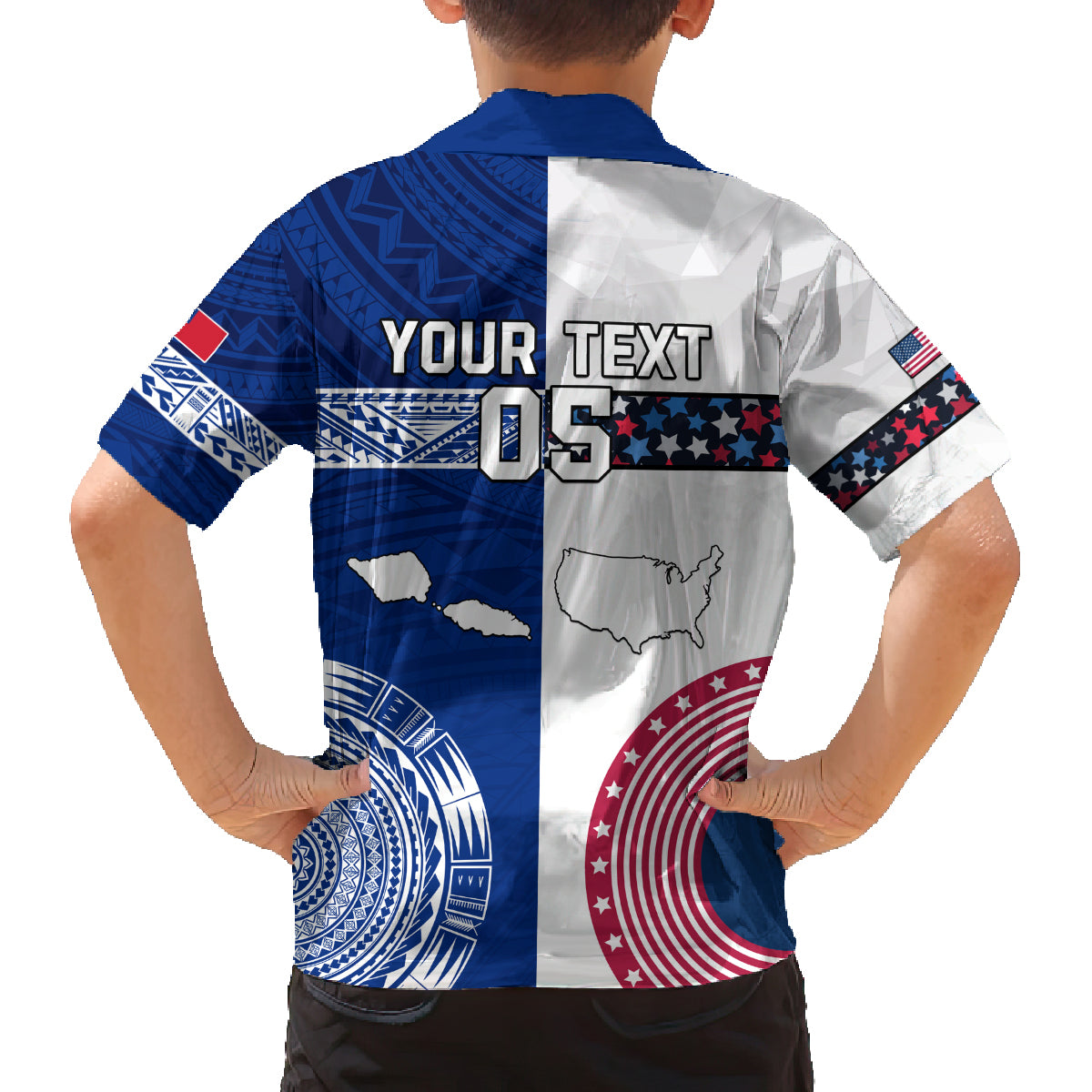 Custom Samoa And USA Together Family Matching Off Shoulder Short Dress and Hawaiian Shirt LT05 - Polynesian Pride