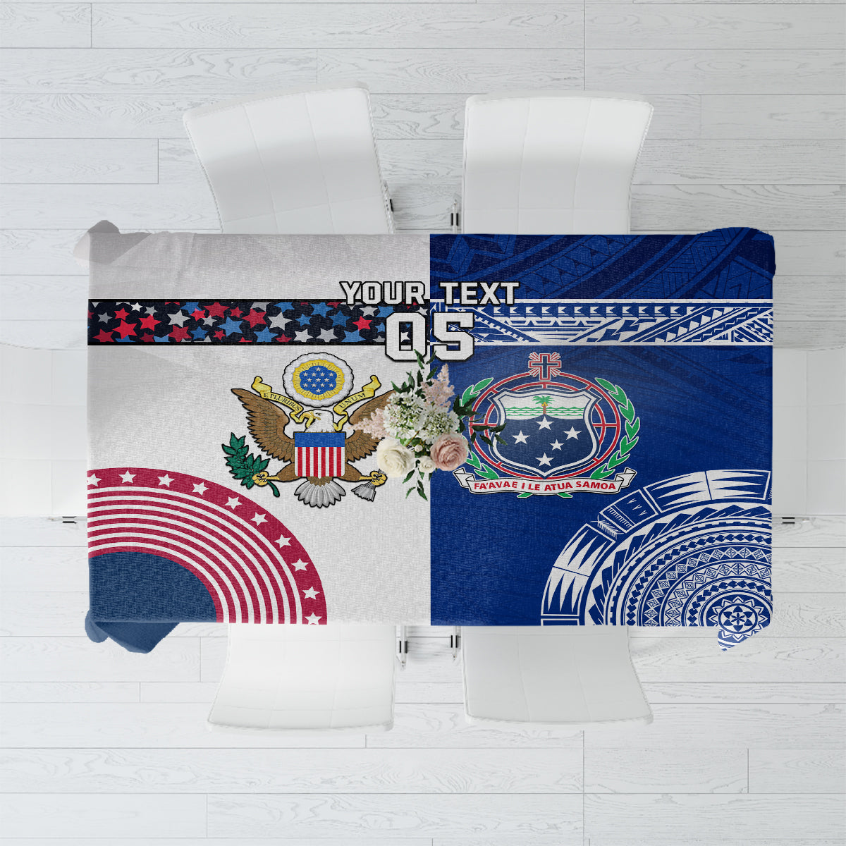 Custom Samoa And USA Together Tablecloth LT05 Blue - Polynesian Pride