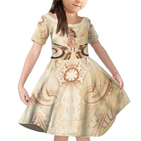 Tonga Women's Day Family Matching Mermaid Dress and Hawaiian Shirt With Polynesian Pattern LT05 Daughter's Dress Beige - Polynesian Pride